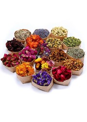 16 Bags Dried Flowers,100% Natural Dried Flowers Herbs Kit for Soap Making, DIY Candle Making,Bath - Include Rose Petals,Lavender,Don&#39;t Forget Me,Lilium,Jasmine,Rosebudsand More