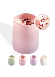 Cranberry Rose Scented Candle with Crystal Inside Healing Rose Quartz Crystal Candle and Dried Flowers 10oz Soy Wax 55 Hours Long Lasting Burn Love