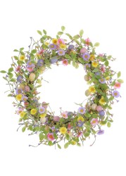 LLZLL Easter Wreath 20&quot; Easter Wreaths for Front Door Artificial Easter Egg Wreath with Daisy Flower Green Leaves for Wall Decor