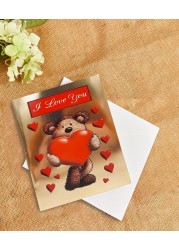 Party Time 1pc Greeting Card, Valentines Day Card, Anniversary Card, Mother&#39;s Day Gift, Anniversary Gift - Valentines Day Gift (Teddy Bear and Heart with I Love You Design)