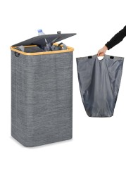 100L Recycling Bin for Kitchen Indoor Home, Large Capacity 26 Gallon Recycle Bin with Lid Removeable Reusable Inner Bag for Bottle Can Glass Waste Plastice Stickers, Kitchen Recycling Bin, Grey