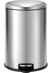 EKO 20L Pedal Bin Serene - Silver Large Capacity Step Round Bin with Soft-Close Lid Fingerprint-Resistant Finish Removable Inner Liner Bag Stabilizer
