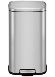 EKO 12L Square Step Bin Stella - Silver Compact Pedal Bin with Soft-Close Lid Fingerprint-Resistant Finish Removable Inner Liner