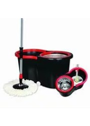EasyWring RinseClean Microfiber Spin Mop & Bucket Floor Cleaning System, 360° Spin Mop with Bucket & Dual Mop Heads,Black/Red