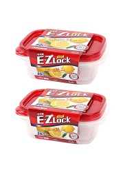 Lock &amp; LockEZ Lock Easy Plastic Rectangular Food Container HLE6304 Clear/Red 520ml 2 PCS