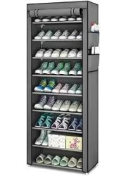 Shoe Rack with Cover, 10 Layer 9 Grids Dustproof Shoe Cabinet Shoe Rack for up to 30 Pairs of Shoes, 58 x 28 x 160 cm