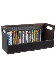 Stock Your Home DVD Storage Box Movie Shelf Organizer for BluRay Video Game Cases CDs VHS Tape Display Stand Disc Holder Can Store Up to 28 DVDs Faux Leather Espresso