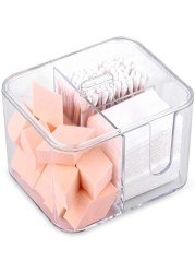 SUNFICON Cotton Swab Balls Box Cotton Pads Holder Organizer Holder Dispenser Storage Canister Cosmetic Pads Container Flossers Case 4Grid Bathroom Countertop VanityAcrylic Crystal Clear