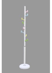 Arfan Freestanding Coat Rack &ndash; Metal Clothing Hanger with 8 Multi-Color Hooks Easy Assembly for Entryway, Bedroom &amp; Hallway Coat Stand for Hats, Bags, Clothes &amp; Umbrellas (White)