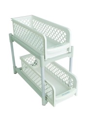 Portable 2 Tier Basket Drawer Kitchen And Bathroom Cabinets White