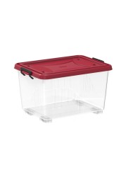 Cosmoplast Plastic Storage Box With Wheels Clear And Red 55L
