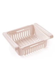 Generic-Kitchen PP Storage Box Food Fruit Container Organizer Rack Pull-out Drawer Stretch Refrigerator Storage Basket Beige