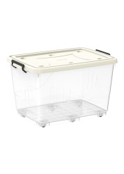 Cosmoplast Plastic Storage Box With Wheels And Lockable Lid White And Clear 82L