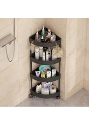 4-Tier Rolling Storage Cart,Corner Shelves， Multi-Purpose Organizer for Bathroom, Office &amp; Kitchen, Plastic Shower Caddy Organizer Shelf, Easy to Assemble &amp; Move (Black)