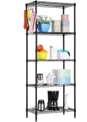 Hexar 5-Tier Wire Storage Shelving Rack Unit For Home, Bathroom, Kitchen, Office, Garage 5 Shelves Unit Metal Kitchen Storage Rack (Black)