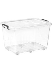 Cosmoplast 132L Clear Plastic Storage Box With Wheels &amp; Lockable Lid, Transparent