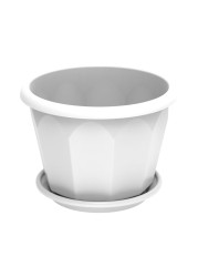 Cosmoplast Hexagonal Flower Pot With Tray White 35cm