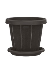 Cosmoplast Cedargrain Flower Pot With Tray Dark Brown 8inch