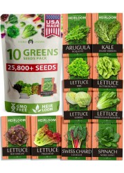 5,000+ Heirloom Lettuce Seeds for Planting Indoors - 95% Germination, Non-GMO Greens Seeds, (10 Varieties): Kale, Spinach, Butter, Romaine, Arugula &amp; More - Lettuce Seeds for Hydroponic Home Garden