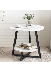 Vital 2-Layer Round Coffee Table,End Tables for Living Room, Side Tables, Sturdy and Easy Assembly,Double-deck Round Wood Look Accent Furniture with Wood Frame (BLACK WHITE)