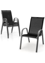 VITAL Patio Chairs, Stackable Patio Chairs Set with Armrests and Breathable Seat Fabric, Outdoor Dining Chairs Set for Patio, Pool Side, Backyard steel frame with powder coating, stackable