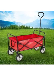 Folding Camping Cart Wagon - 4 Wheel Collapsible Beach Trolley, Portable Garden Camping Picnic &amp; DIY Waste Wagon Adjustable Rotary Handle - BLACK - RED - BLUE - GREEN (RED)