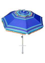 AMMSUN 7ft Heavy Duty High Wind Beach Umbrella Parasols with sand anchor &amp; Tilt Sun Shelter, UV 50+ Protection Outdoor Sunshade Umbrellas Carry Bag for Patio Garden Pool Backyard Stripe Blue