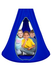 Sorbus Pod Swing for Kids - Durable Hanging Hammock Chair w/Adjustable Rope - 2 Windows &amp; 1 Entrance - Tree Tent Sensory Swing for Kids Indoor Outdoor Use - 250lbs Sturdy Nest Swing - (40&quot;, Blue)