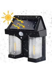 Outside Solar Induction Wall Lamp Warm Light Dual Core Wireless Dusk To Dawn Motion Sensor LED Sconce Lights IP65 Waterproof