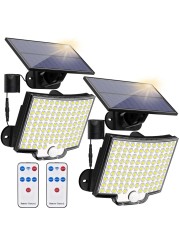 Solar Lights Outdoor 106 LED 3000LM Solar Powered Motion Sensor Flood Lights with Remote Dusk to Dawn Led Solar Security Wall Lights with 165Ft Cable IP65 Waterproof for Outside Garage 2 Pack