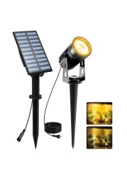 T-SUNUS Solar Landscape Spotlights, Solar Garden Spot Light IP65 Waterproof 9.8ft Cable, 2000mAh Separated Solar Panel, Auto On/Off for Garden Driveway Pathway Pool Area(Warm White 3000K)