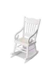 Dollhouse Miniature Rocking Chair 1:12 Scale Wooden Furniture Accessories Tiny Mini House Home Outdoor Cake Topper Decoration Model Living Room Scene Christmas Craft Displays (White, 1)