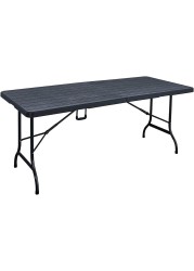 LANNY Portable Plastic Folding Table SZK180 Black Wood Design 180 * 75cm for 6-8 person Party/Picnic/Garden/Dining/Kitchen/Buffee/Restaurant