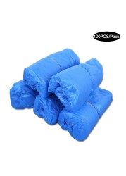 KKmoon-50 Pairs Disposable PE Shoes Covers Waterproof Dustproof Anti-slip Boot Shoe Covers with Elastic Band for Workplace Indoor Carpet Floor Protection Outdoor Activities Blue 100PCS/Pack