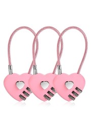 3 Pcs Combination Locks,3 Digit Pink Combination Padlock Mini Love Heart Lock with 4.13in Steel Wire Rope Outdoor Waterproof Padlock for Travel Bags Suitcase Backpacks