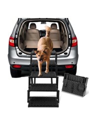 Heeyoo Dog Stairs for Car - Foldable Dog Ramps for Large Dogs with Non Slip Surface, Portable Dog Steps for Cars and SUV, Truck, Support Up to 200 Lbs