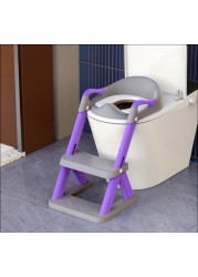 SKYROKU 8868 Potty Training Seat with Step Stool - Adjustable Height, Non-Slip, Splash-Proof, Foldable 2-in-1 Toddler Potty Seat with Armrests and Replaceable Cushion - Fits Most Toilets (Purple)