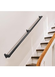 Thsgrt Pipe Hand Rails for Indoor Stairs Metal Stair Railing 1.5&quot; Staircase Handrail for Outdoor and Indoor Stairs 440LBS Load Capacity Handrails for Stairs Aluminum Railing Kit (8 Feet, Black)