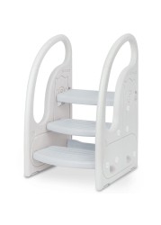 Toddler 3 Step Stool Onasti Kids Standing Tower for Toddlers Plastic Learning Helper Stool for Kitchen Counter Bathroom Sink Toilet Potty Training with Handles and Non-Slip Pads-Grey White