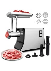 Radiotronics Electric Meat Grinder, Sausage Stuffer Maker, Heavy Duty Meat Mincer with Stainless Steel Cutting Blade, 3 Grinding Plates, 1 Sausage Maker & Kubbe Kit for Home Kitchen Use