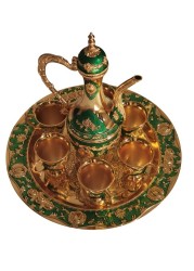Beautiful Home D&eacute;cor Turkish Coffee Pot with 6 Coffee Cups, Metal Turkish Tea Set Including Craft Tea Tray Teapot and Tea Cups for Wedding Gift