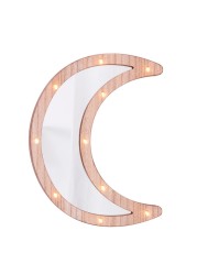 Wooden Crescent Moon Ramadan Decorative Mirror with LED Lights 30x22cm