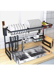 Xcsource Over Sink Dish Drying Rack Kitchen Counter Storage Shelf Drainer Organizer Utensils Holder Stainless Steel, Black