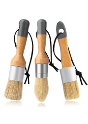 Mister Rui Chalk Wax Paint Brush, 3pcs, Chalk Paint Brushes for Furniture, Small Wax Brush for Chalk Paint, Acrylic Paint, Milk Paint, Natural Bristles Stencil Brushes, No Shedding