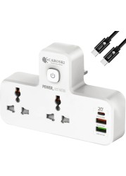 Caroski - سلك تمديد البرج - 6 مقبس طاقة مع 4 محطة شاحن USB - مستلزمات مكاتب متعددة اللوازم مثبطات Fire -Plug Cable (امتداد T)