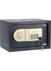 Electronic Digital Safe Box with Key and Pin Code Lock (20x31x20cm) Black