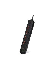 سلك تمديد الطاقة WECOM 2M Surge Protector 4 منافذ تيار متردد مع 4 منافذ USB وشريط طاقة بمنفذين من النوع C للمكتب المنزلي وأجهزة الكمبيوتر والإلكترونيات، أسود