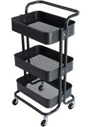 Rubik 3-Tier Rolling Storage Cart Moveable Trolley With Utility Handle And Wheels For Kitchen Bathroom, Black