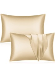 MahMir&reg; Silk Satin Pillowcase for Hair and Skin Queen - Champagne Gold Silk Pillowcase 2 Pack 75L x 50W CM (20x30 Inches) - Satin Pillow Cases Set of 2 with Envelope Closure (Champagne)