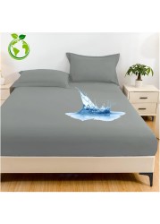 Tencel Waterproof Mattress Protector with 2 Pillowcases Double/Queen Size 150x200cm Tencel+TPU High Absorption Pad Cover for Bed 100% Waterproof Tencel Jersey Mattress Protector Grey
